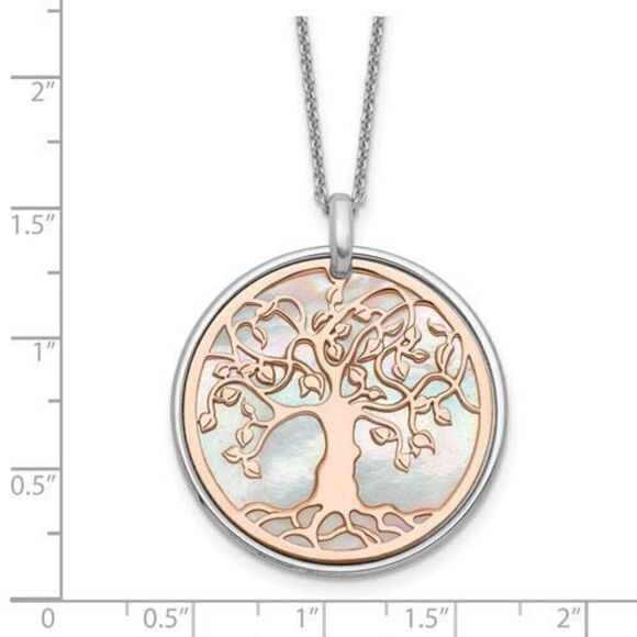 Leslie's Sterling Silver and Rose-tone Mother of Pearl Tree of Life Pendant with - Picture 4 of 4